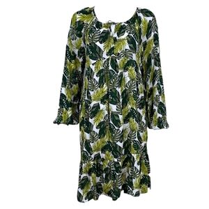 TIME & TRUE TROPICAL GREEN LEAF PRINT FLIWING SHIFT DRESS, XXL, 16,18, NWOT